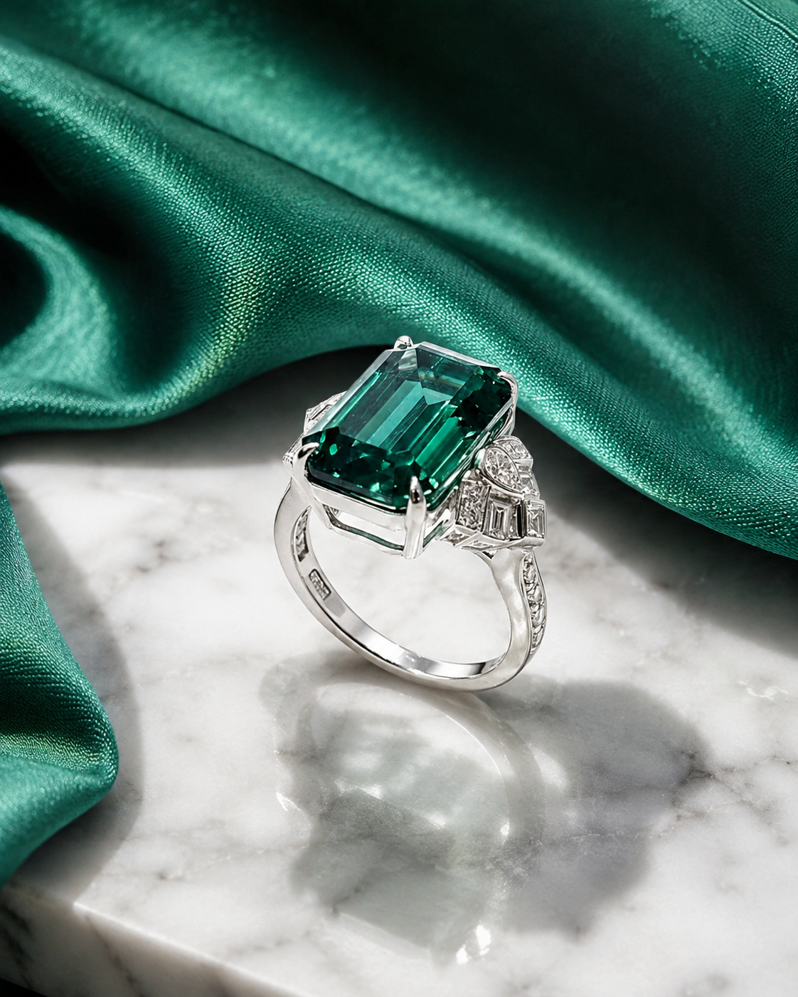 Green Cubic Zirconia Brass Statement Ring – alternate view 1