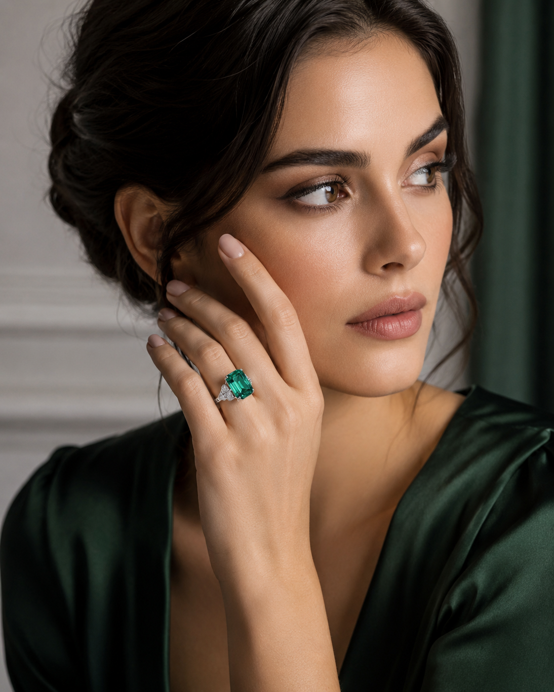 Green Cubic Zirconia Brass Statement Ring – alternate view 4